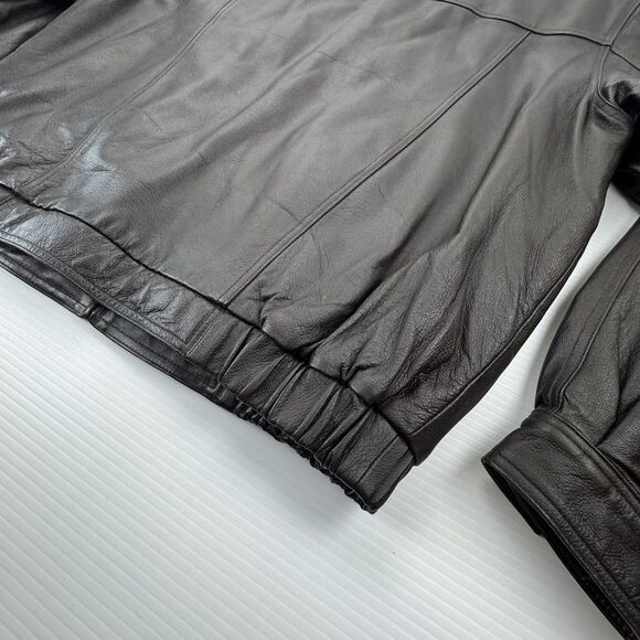 Vintage Y2K Susquehanna Trail Outfitters Leather Bomber Jacket Men’s L Black - Picture 8 of 12